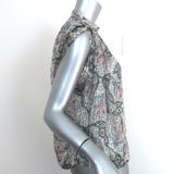 Isabel Marant Tie-Sleeve Blouse White Printed Chiffon Size 36 V-Neck Top