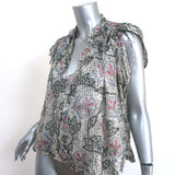 Isabel Marant Tie-Sleeve Blouse White Printed Chiffon Size 36 V-Neck Top