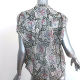 Isabel Marant Tie-Sleeve Blouse White Printed Chiffon Size 36 V-Neck Top