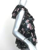 Ulla Johnson Ruffle Top Flora Black Floral Print Silk Size 4 Cap Sleeve Blouse