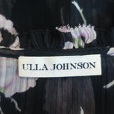 Ulla Johnson Ruffle Top Flora Black Floral Print Silk Size 4 Cap Sleeve Blouse