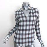 A Shirt Thing Penelope Ruffle Top White/Burgundy Plaid Gauze Size Small