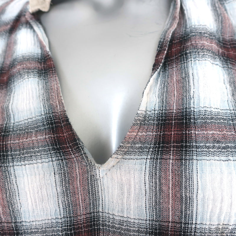 A Shirt Thing Penelope Ruffle Top White/Burgundy Plaid Gauze Size Small