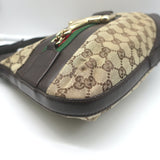 Gucci Hasler Horsebit Hobo GG Monogram Canvas & Brown Leather Shoulder Bag
