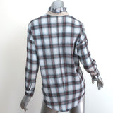A Shirt Thing Penelope Ruffle Top White/Burgundy Plaid Gauze Size Small