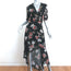 NICHOLAS High-Low Wrap Dress Black Floral Print Silk Size 4 Short Sleeve Maxi