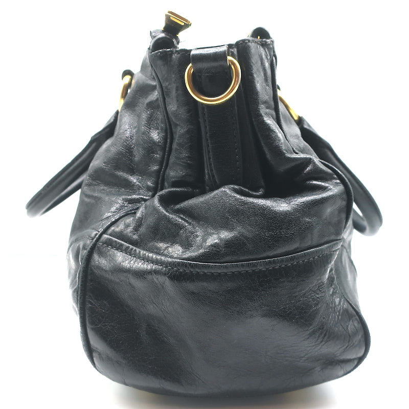 Miu Miu Leather Double Strap Zipper Shoulder Tote Handbag, Black
