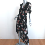 NICHOLAS High-Low Wrap Dress Black Floral Print Silk Size 4 Short Sleeve Maxi