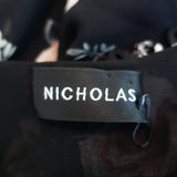 NICHOLAS High-Low Wrap Dress Black Floral Print Silk Size 4 Short Sleeve Maxi