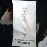 NICHOLAS High-Low Wrap Dress Black Floral Print Silk Size 4 Short Sleeve Maxi