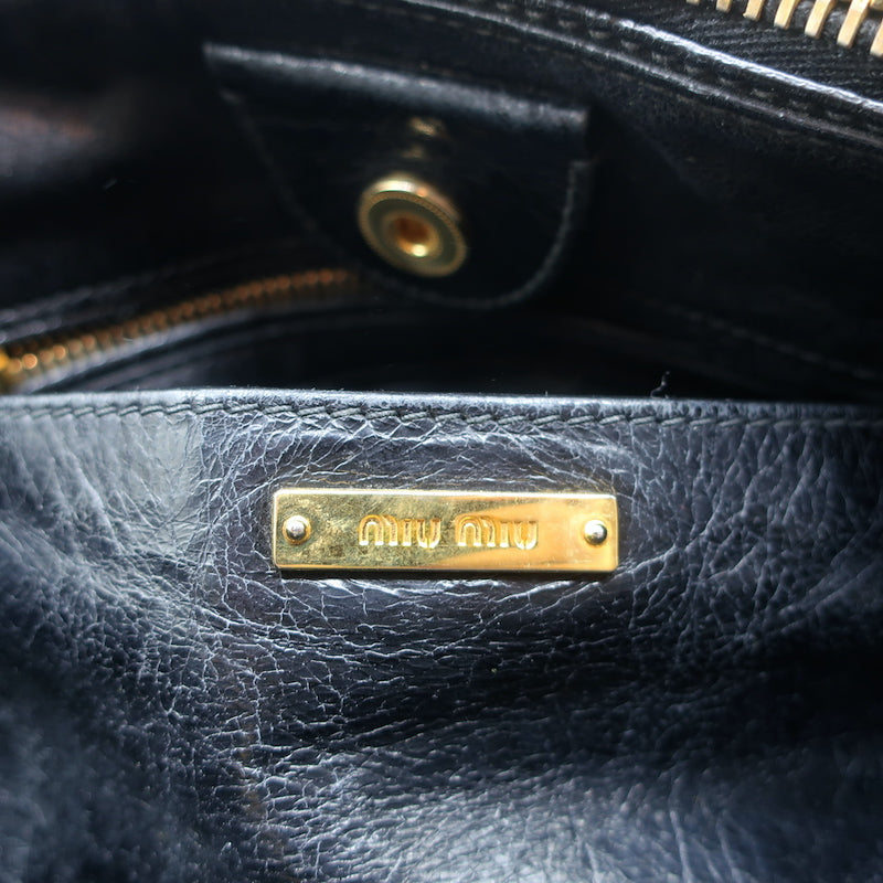 Vitello Lux Bow Top Handle Bag in Calfskin, Gunmetal Hardware