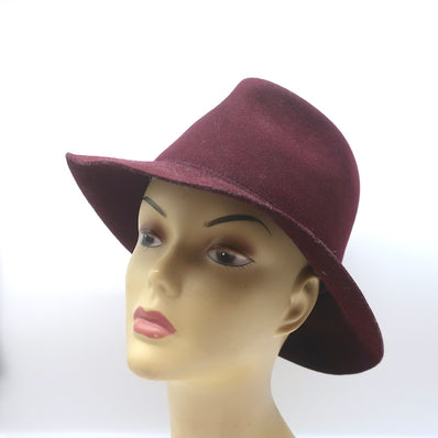 Stella McCartney Fedora Hat Burgundy Wool Felt Size 56