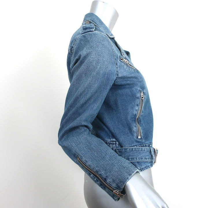 Rag &amp; Bone Abbey Denim Moto Jacket Blue Cotton Size Extra Small