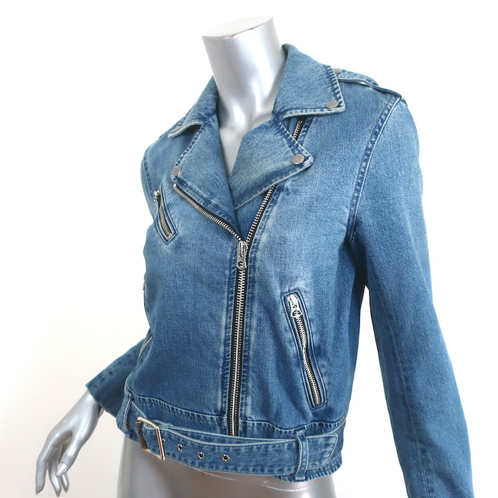 Rag &amp; Bone Abbey Denim Moto Jacket Blue Cotton Size Extra Small