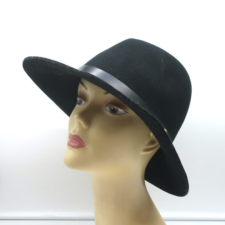 Rag &amp; Bone Floppy Brim Fedora Hat with Leather Band Black Size Medium