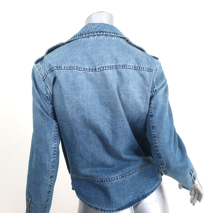 Rag &amp; Bone Abbey Denim Moto Jacket Blue Cotton Size Extra Small