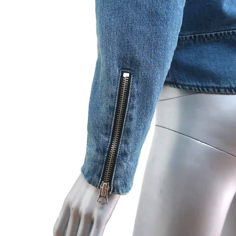 Rag &amp; Bone Abbey Denim Moto Jacket Blue Cotton Size Extra Small