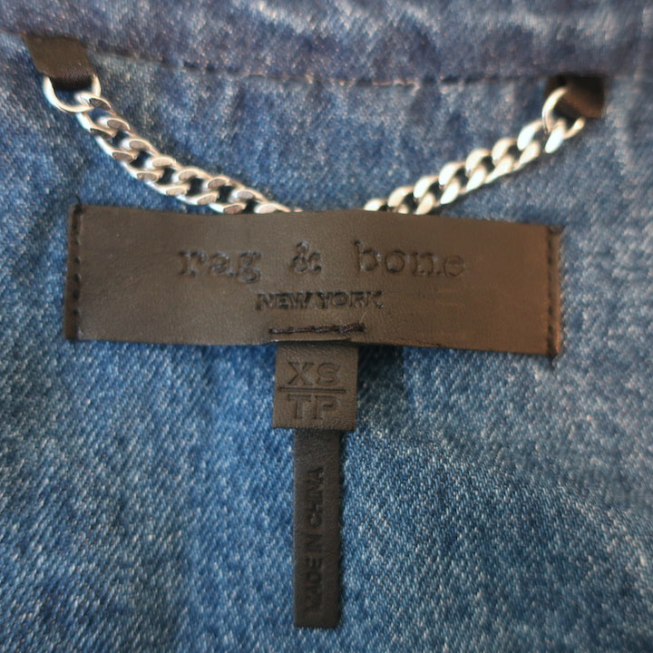 Rag &amp; Bone Abbey Denim Moto Jacket Blue Cotton Size Extra Small