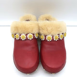 Fabrizio Viti Jean Daisy Shearling Clogs Red Leather Size 39