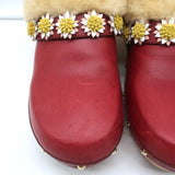 Fabrizio Viti Jean Daisy Shearling Clogs Red Leather Size 39