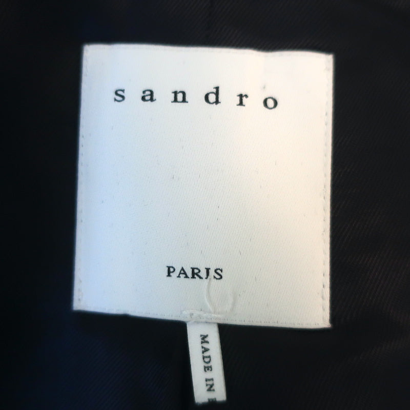 Sandro Fringed Metallic Tweed Jacket Navy Wool-Blend Size 36