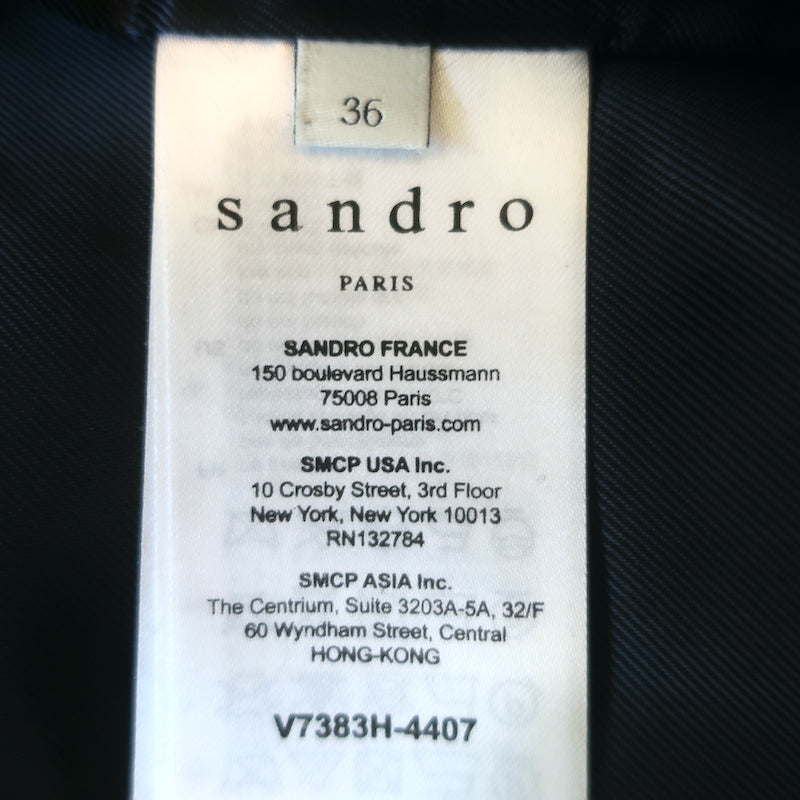 Sandro Fringed Metallic Tweed Jacket Navy Wool-Blend Size 36