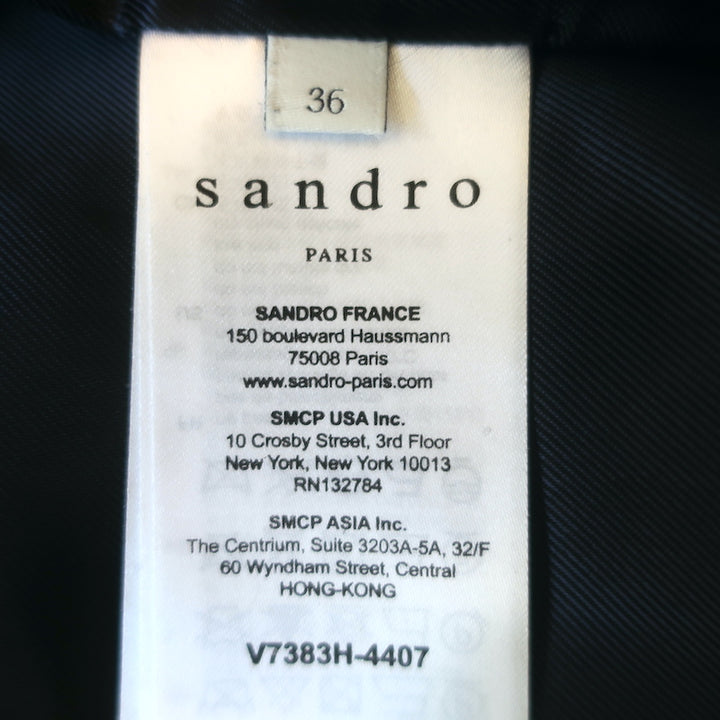 Sandro Fringed Metallic Tweed Jacket Navy Wool-Blend Size 36