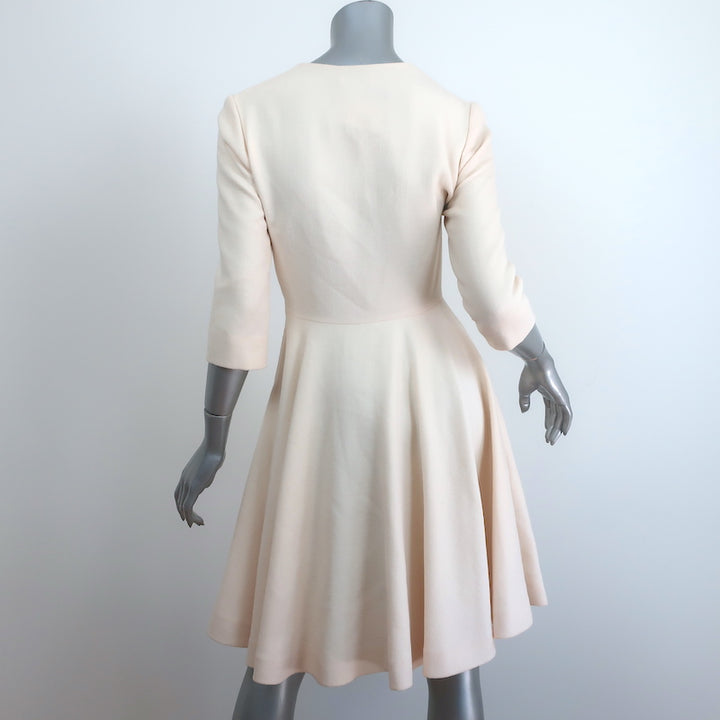 Lanvin Pearl-Embellished Dress Ivory Wool Crepe Size 36 V-Neck Fit &amp; Flare NEW
