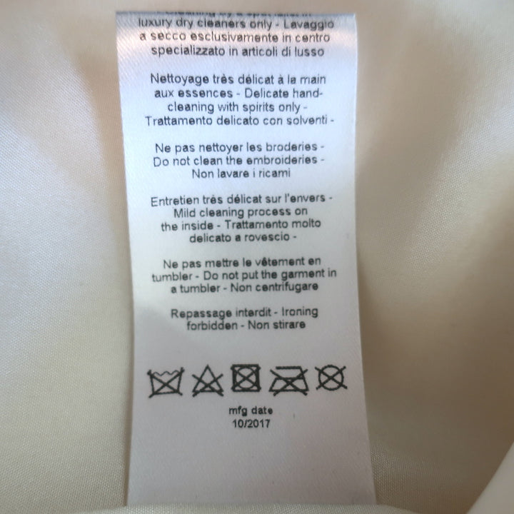 Lanvin Pearl-Embellished Dress Ivory Wool Crepe Size 36 V-Neck Fit &amp; Flare NEW