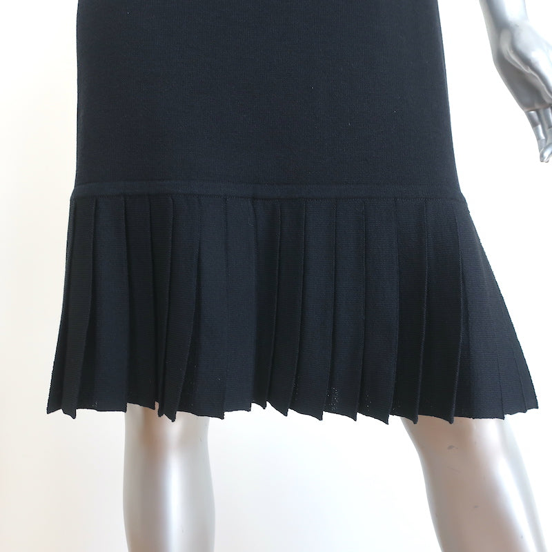 St. John Sport Pleated Hem Dress Black Wool-Blend Size Small Short Sleeve Shift