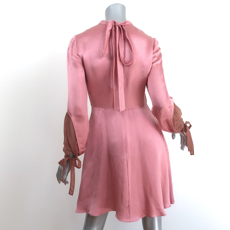 Valentino Long Sleeve Mini Dress Pink Hammered Satin Size 38 NEW