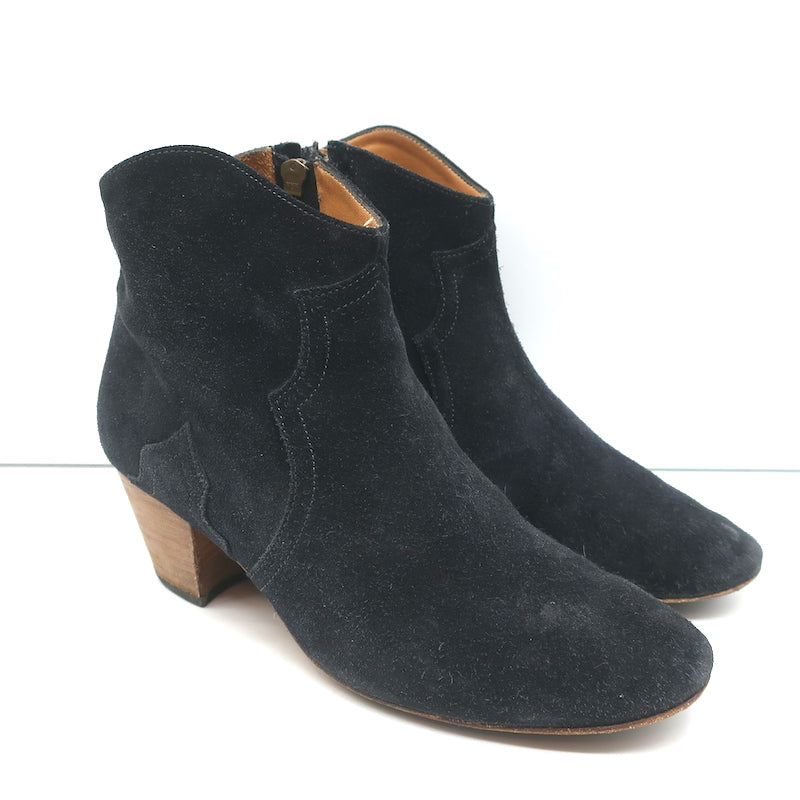 Isabel Marant Dicker Ankle Boots Black Suede Size 38 Western Booties Celebrity