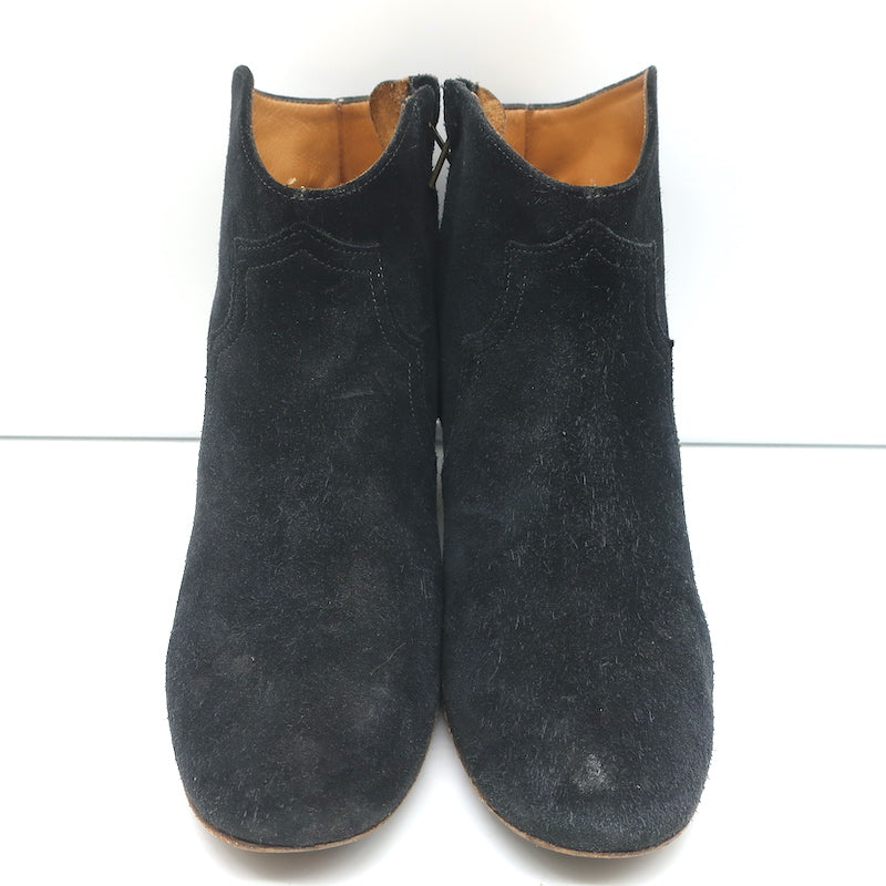 Isabel Marant Dicker Ankle Boots Black Suede Size 38 Western Booties