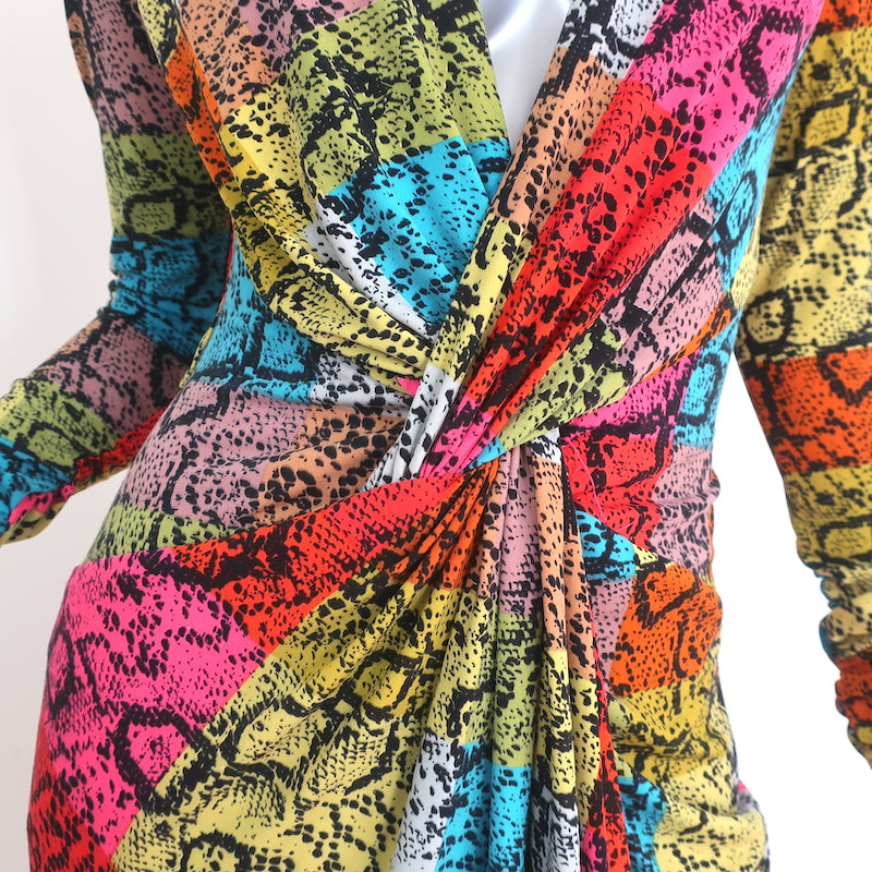 Le Superbe Twist-Front Dress Rain-Boa Snake Print Stretch Jersey Size Small NEW