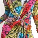 Le Superbe Twist-Front Dress Rain-Boa Snake Print Stretch Jersey Size Small NEW