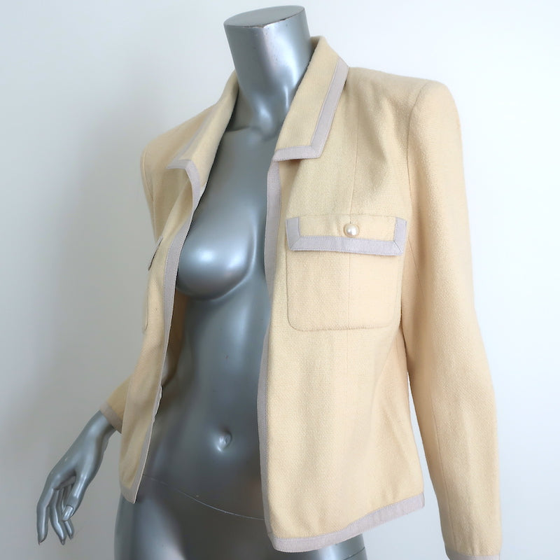 Chanel 03P CC Pearl Button Jacket Ivory Wool Crepe Size 40
