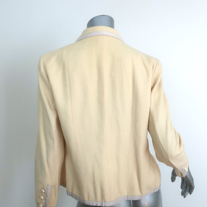 Chanel 03P CC Pearl Button Jacket Ivory Wool Crepe Size 40