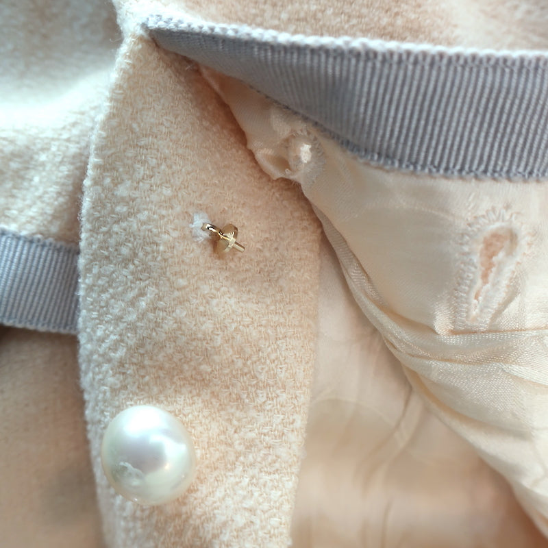 Chanel 03P CC Pearl Button Jacket Ivory Wool Crepe Size 40