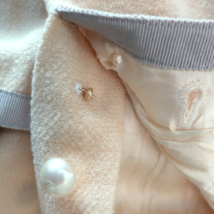 Chanel 03P CC Pearl Button Jacket Ivory Wool Crepe Size 40