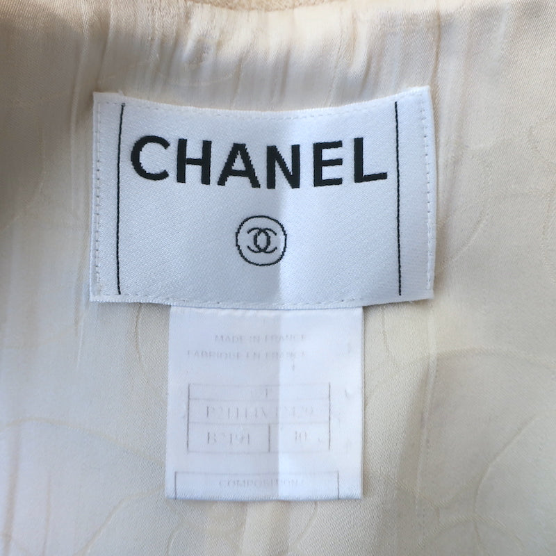 Chanel 03P CC Pearl Button Jacket Ivory Wool Crepe Size 40