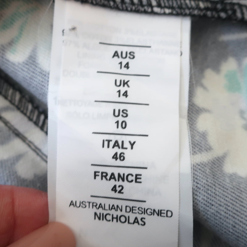 Nicholas Puff Sleeve Mini Dress Lydia Black Floral Print Cotton Size 10 NEW