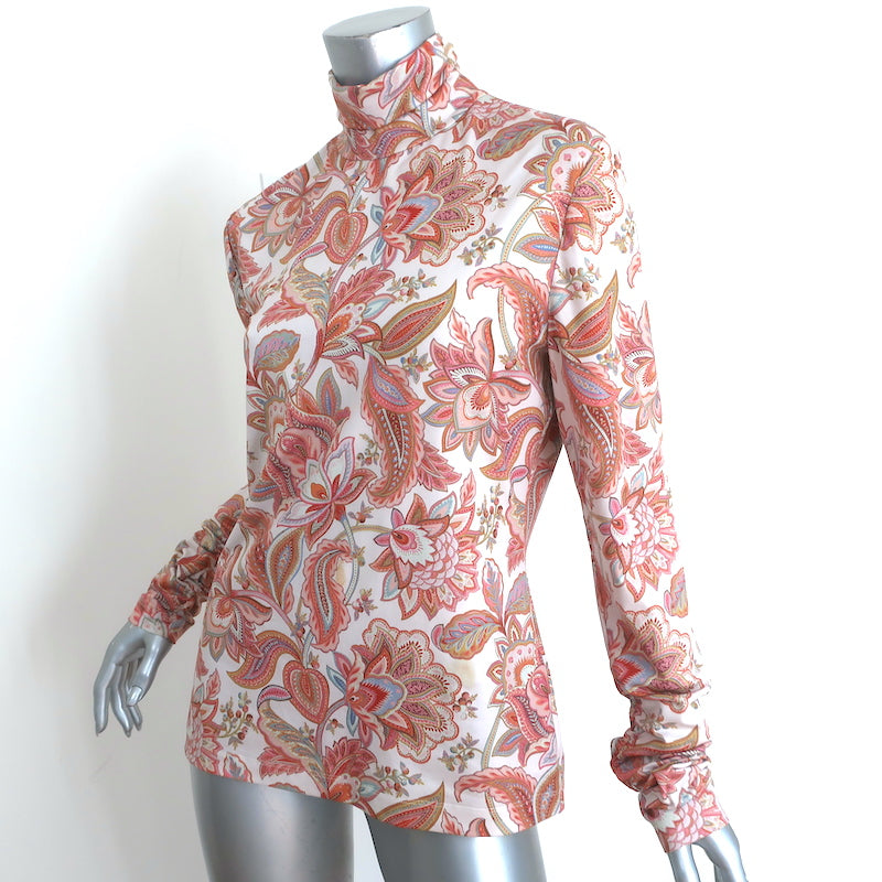 Zimmermann Turtleneck Top Cream/Multi Paisley Print Stretch Jersey Size 2