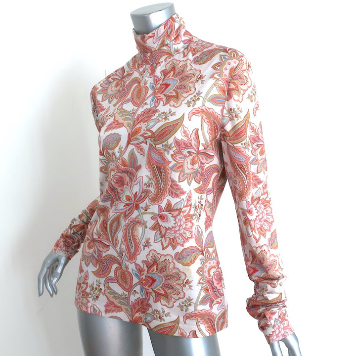 Zimmermann Turtleneck Top Cream/Multi Paisley Print Stretch Jersey Size 2