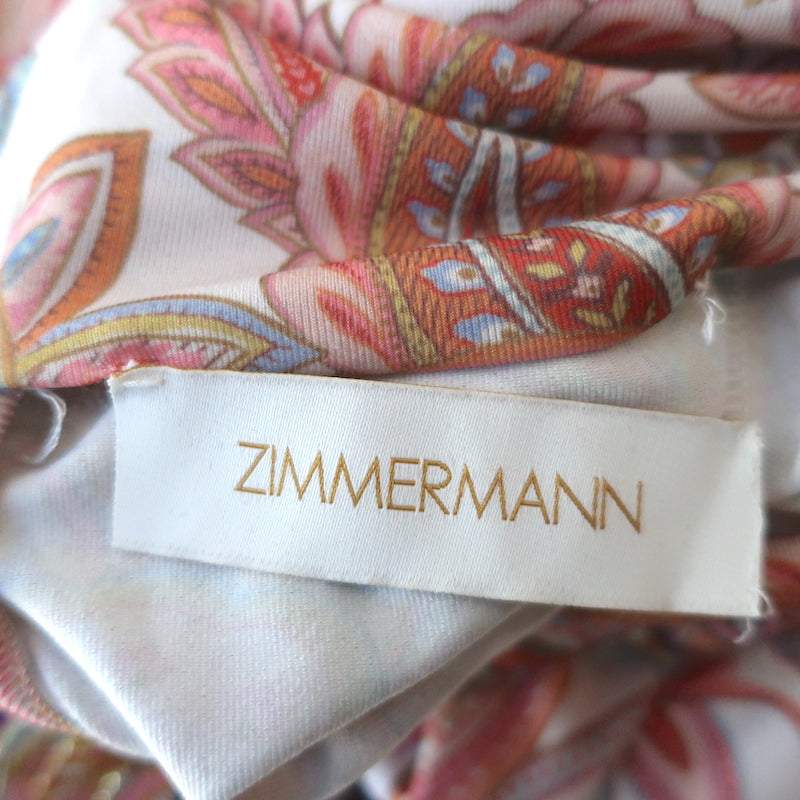 Zimmermann Turtleneck Top Cream/Multi Paisley Print Stretch Jersey Size 2