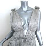 Jonathan Simkhai Plisse Lame Gown Silver Size Medium Sleeveless Maxi Dress