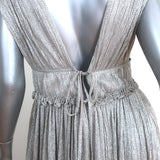 Jonathan Simkhai Plisse Lame Gown Silver Size Medium Sleeveless Maxi Dress