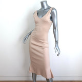 L'Agence Midi Dress Lucia Beige Stretch Jersey Size Small Sleeveless V-Neck NEW