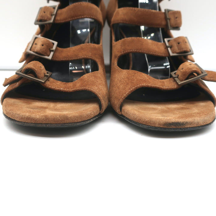 Saint Laurent Babies Multi-Strap Sandals Brown Suede Size 39.5 Open Toe Heels