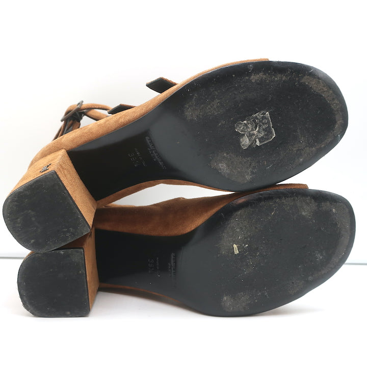 Saint Laurent Babies Multi-Strap Sandals Brown Suede Size 39.5 Open Toe Heels