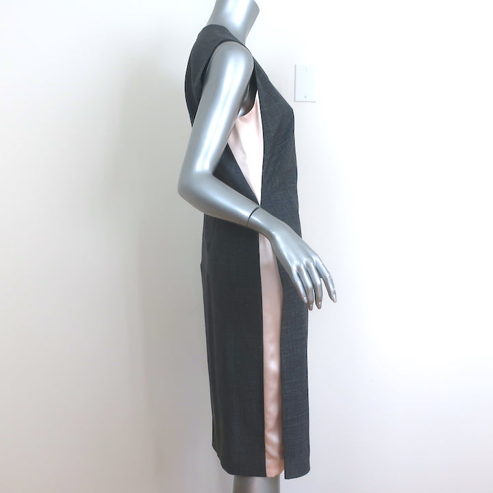 Salvatore Ferragamo Sleeveless Shift Dress Gray Wool &amp; Pink Satin Size 44 NEW